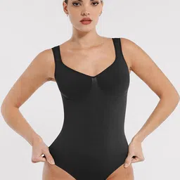 Navvi Ribbed Bodysuit Sleeveless V-Neck Wide Straps Shapewear-picture-25