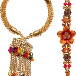 viaanish Lumba Rb-35 Gold Finish Rakhi Set image 2