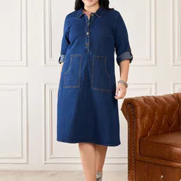 Orchid Blues Women Denim A-Line Midi Dress-image-60