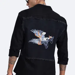 Eszett Embroidered Spread Collar Cotton Oversized Casual Shirt image 1