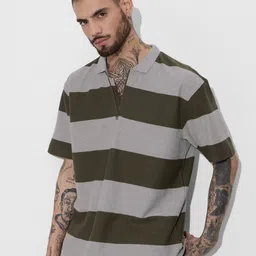 The Souled Store Men Striped Polo Collar T-shirt image 1