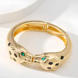 Bohey by KARATCART Gold-Plated Artificial Stones Studded Eye Leopard Bangle-Style Bracelet image 2