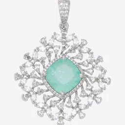 Kushal's Fashion Jewellery Rhodium-Plated Cubic Zirconia Studded Square Shaped Pendant image 2