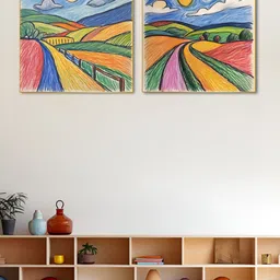 nestroots Blue & Red 2 Piece Colorful Crayon Canvas Painting Wall Art-picture-22