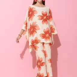 Ranng Floral Printed Flowy Kaftan Top With Relaxed Fit Pants Co-Ords-picture-15