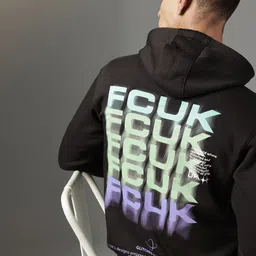 FCUK Brand Logo Printed Hooded Sweatshirt-image-36