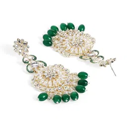 Ishin Geometric Gold-Plated Artificial Studded and Beaded Floral Shaped Drop Earrings image 4