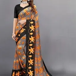 GHAN SALS Women Floral Printed Baluchari Saree with Unstitched Blouse Piece-picture-10