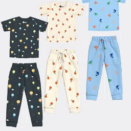 Orange Sugar Unisex Kids Printed T-shirt with Pyjamas-image-67