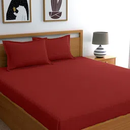 WEAVE AND DECOR Red Striped 300 TC King Bedsheet with 2 Pillow Covers image 2