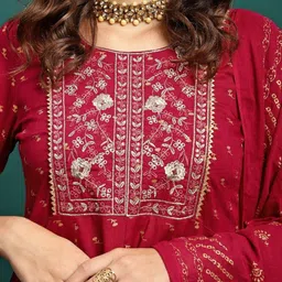 HERE&NOW Women Ethnic Motifs Printed Panelled Kurta with Trousers & With Dupatta image 3