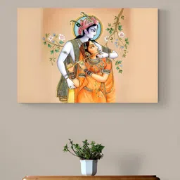 Tushaco Handicrafts Peach-Coloured & Blue Radha Krishna Religious Canvas Wall Art image 4