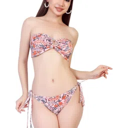 DUKE WOMEN'S Floral Printed Strapless Tie-Ups Stretchable Swim Bikini Set-picture-30