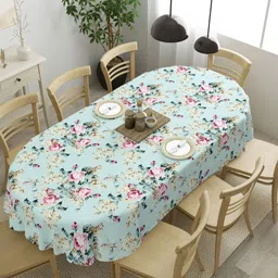 Clasiko Green & Pink Floral Printed Anti-Skid Cotton 8-Seater Table Cover-picture-11