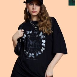 Christy World Butterfly Graphic Printed Pack Of 2 Round Neck Oversized Cotton T-shirts-picture-12