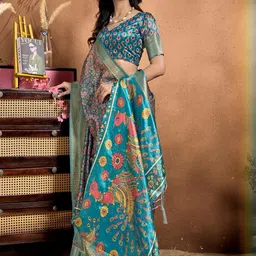 DIVASTRI Grey Printed Art Silk Sarees image 5