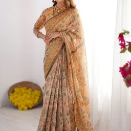 ALMAARI FASHION Floral Printed Pure Cotton Banarasi Saree image 3