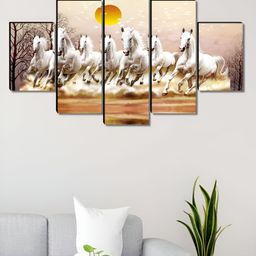 Aura White & Yellow 5 Piece Wood Birds and Animals Wall Paintings-image-80