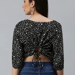 SHOWOFFFF Polka Dot Print Georgette Crop Top image 3