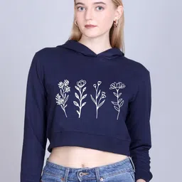 Obaan Women Graphic Printed Hooded Long Sleeves Crop Sweatshirt-image-72