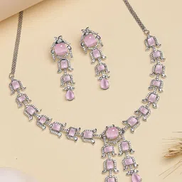 KARATCART Silver-Plated American Diamond Stone Studded Jewellery Set-picture-24