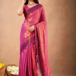 RIDDHIMAN FASHION Woven Design Zari Tissue Saree-picture-21