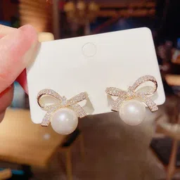 DressBerry Korean Gold-Plated Pearls Contemporary Studs image 4