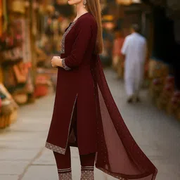 Lookmark Women Floral Embroidered Kurta with Pant & Dupatta image 2