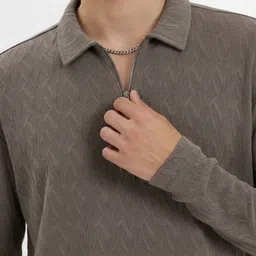 glitchez Self Design Textured Polo Collar T-shirt image 3