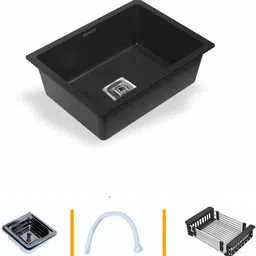 curate Single Bowl Quartz Kitchen Sink 24x18x9 with Coupling,Waste Pipe,Multiuse Basket A3202 Under Counter Basin-picture-12