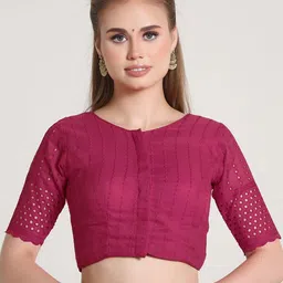 HERE&NOW Embroidered Cotton Padded Saree Blouse-picture-12