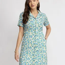 FableStreet Women A-Line Ditsy Floral Dress - Blue-image-99