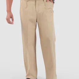 beyoung Beige Cotton Twill Straight Fit Trousers-picture-10
