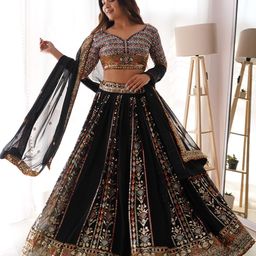 LeeliPeeri Designer Embroidered Semi-Stitched Lehenga With Unstitched Blouse & Dupatta-picture-37