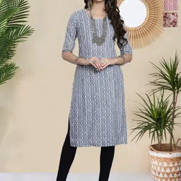 HERE&NOW Women Pack Of 3 Ethnic Motifs Printed Round Neck Straight Kurtas-picture-28