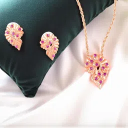 Mahi Rose Gold-Plated Alloy Pendant and Earrings-image-34