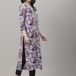 DIVASTRI Floral Printed V-Neck Straight Kurta With Trousers-picture-24