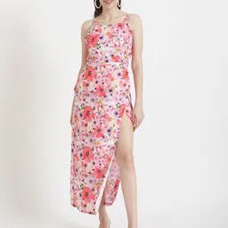 AMSWAN Women Floral Printed Shoulder Staps Maxi Dress-picture-28