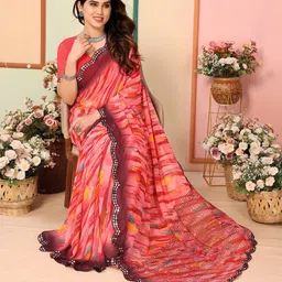 The Textile Hub Abstract Printed Mirror Work Pure Georgette Saree-picture-26