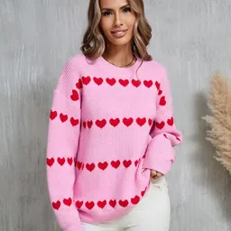 StyleCast Women Heart Printed Pullover Sweaters-image-3