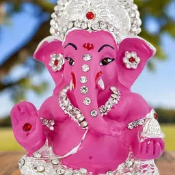 Kulin Resin Pink Ganesh Idol with Silver Crown image 4