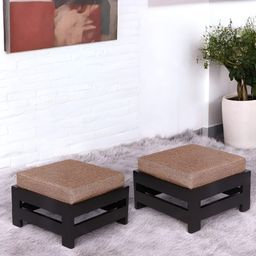 Ikiriya 2-Pcs Beige & Brown Square Wooden Foot Stools with Jute Cushion-picture-34