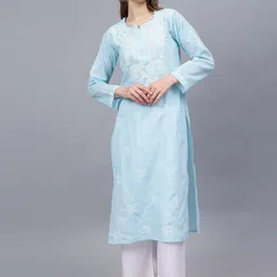 Seva Chikan Ethnic Motifs Embroidered Chikankari Cotton Straight Kurta image 1