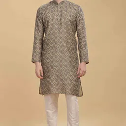Anouk Brown Ethnic Motifs Printed Mandarin Collar Cotton Straight Kurta-image-2
