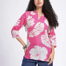 Anouk Rustic Floral Printed Mandarin Collar Straight Kurti image 4