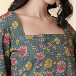 Anouk Rustic Floral Printed Square Neck Pure Cotton Kurti image 3