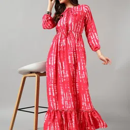 Krunal Raiyani Women Printed Tie-Up Neck Applique Fit & Flare Maxi Dress-image-29