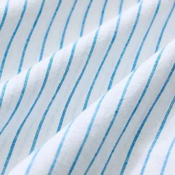 Snitch White Vertical Striped Band Collar Cotton Linen Casual Shirt image 3