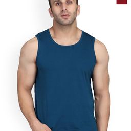 SLOWLORIS Pack Of 2 Round Neck Sleeveless Bio-Wash Cotton Gym Vests-picture-14