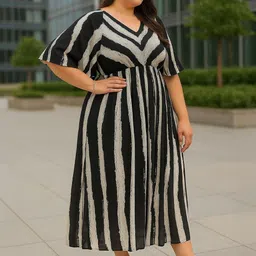 DressBerry Curve Print Flared Sleeve Georgette A-Line Midi Dress image 2